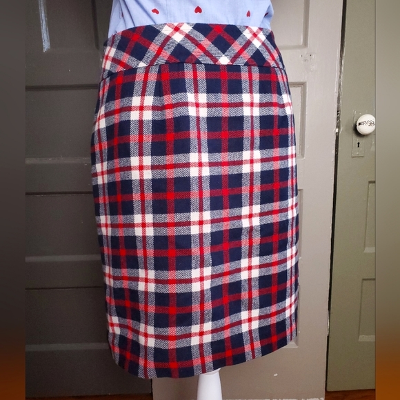 Talbots Dresses & Skirts - Talbots Plaid Red White Blue Wool Blend Lined Pencil Skirt 8